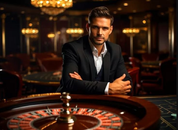 Simbol kemenangan dan jackpot dengan latar cahaya neon